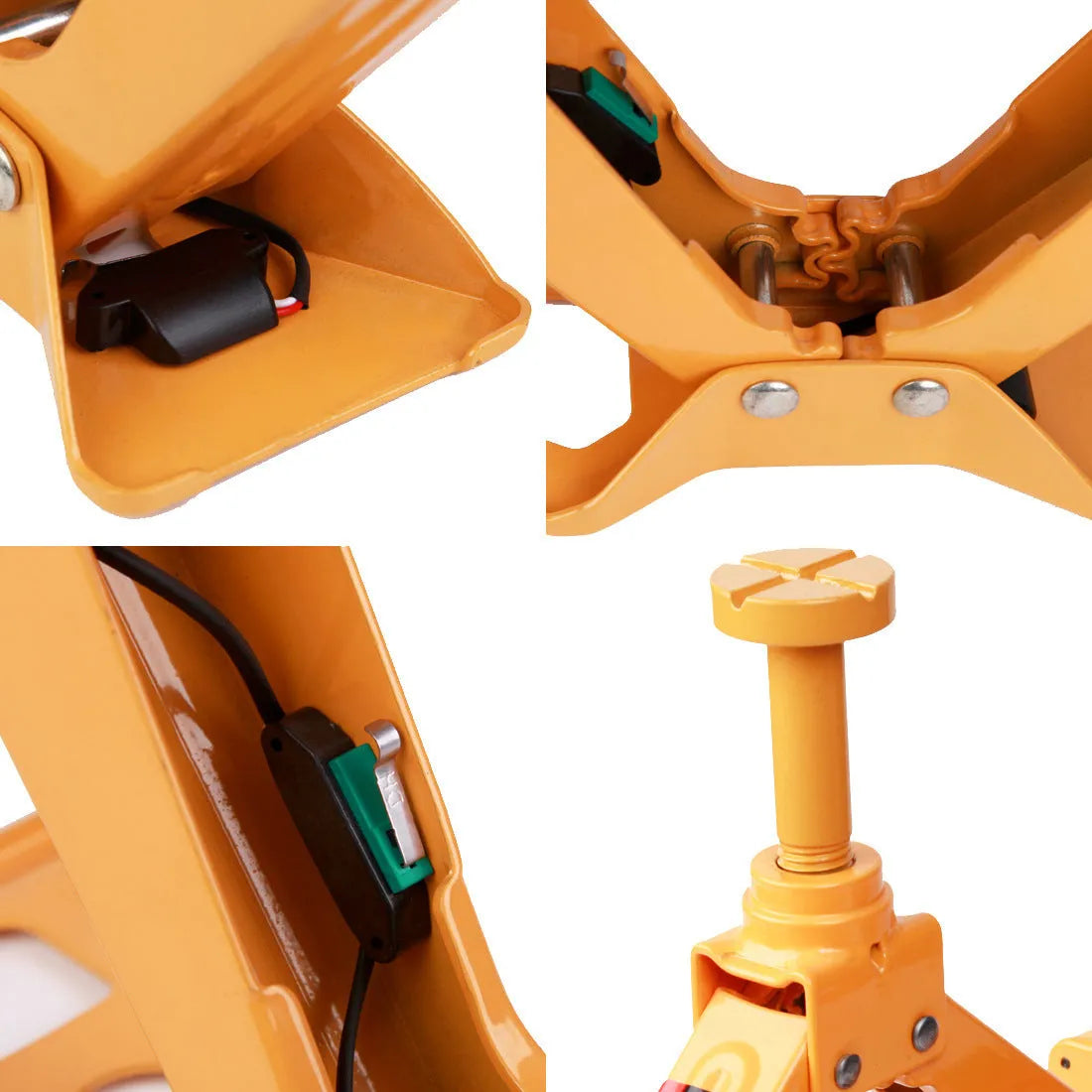 Yellow electric car jack set with wrench for roadside tyre changes