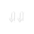 Pair of silver-tone 3D glossy heart-shaped drop earrings on a white background.