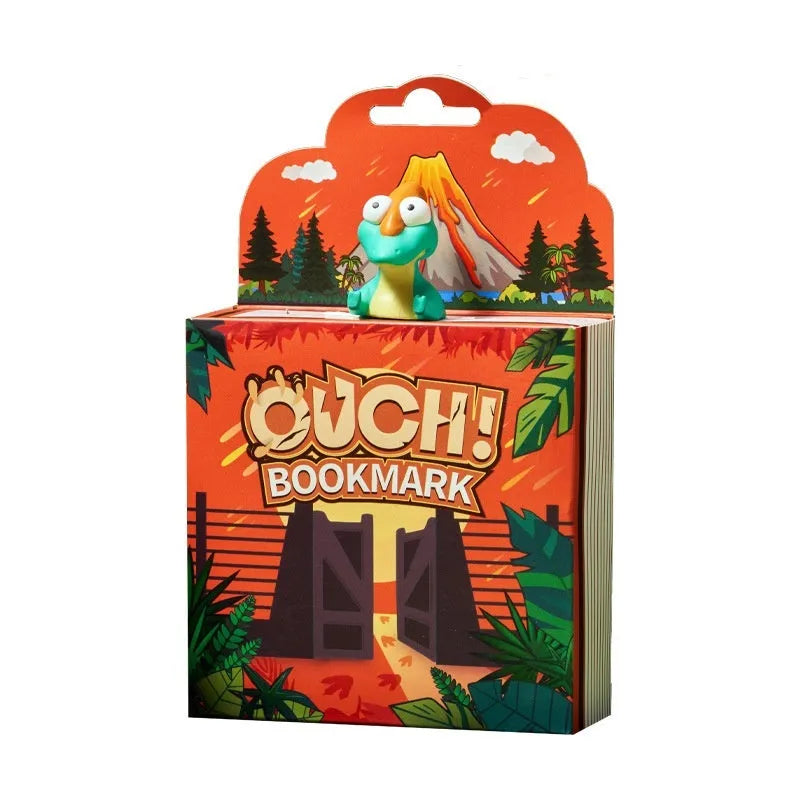 Dinosaur series bookmark showing animated Tyrannosaurus Rex, Triceratops, Stegosaurus designs