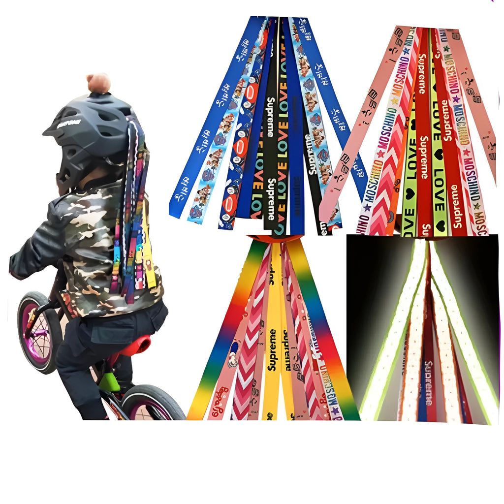 Colourful ribbon streamers for decorating a child's skating or skiing helmet.