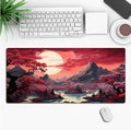 Custom anime graphic gaming mouse pad with non-slip rubber base on a wooden desk.