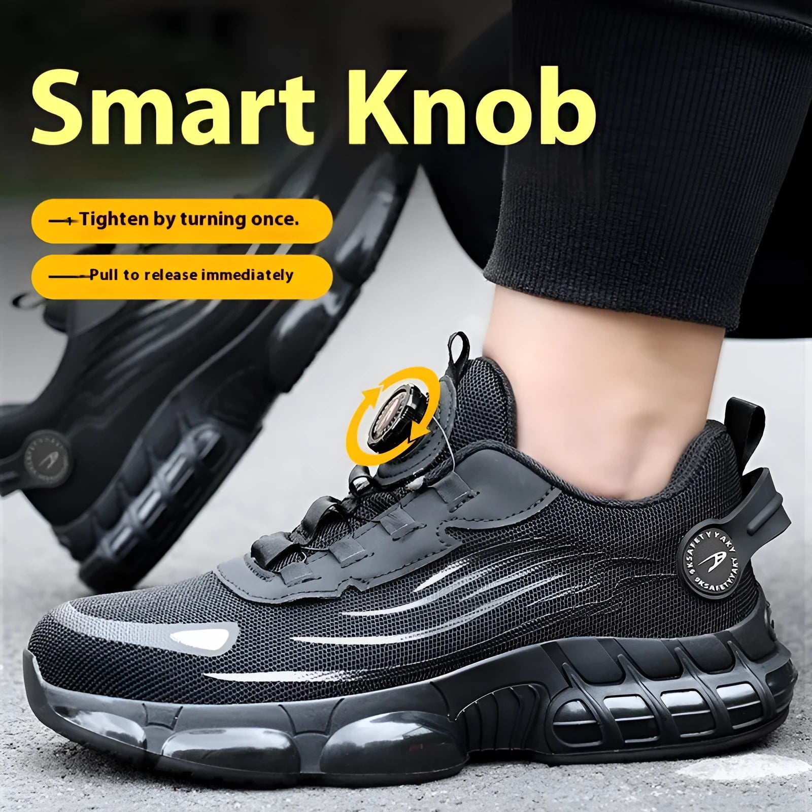 Anti-smash anti-puncture safe Flyknit work shoes black Knob series industrial footwear