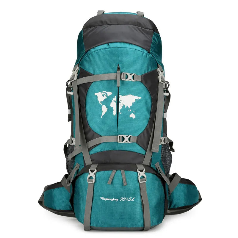 Large capacity professional climbing backpack with internal bracket in black for hiking and camping