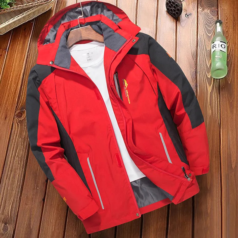 Men's windproof waterproof outdoor windbreaker thin jacket in grey solid colour cardigan style for hiking and camping