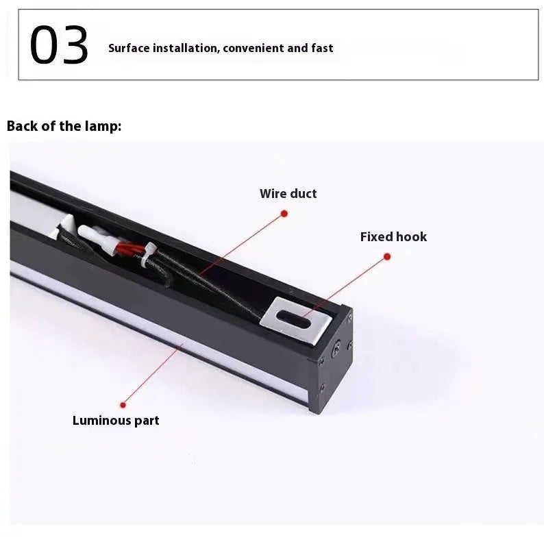 80cm long black aluminium strip LED wall lamp with touch control for three light colours.