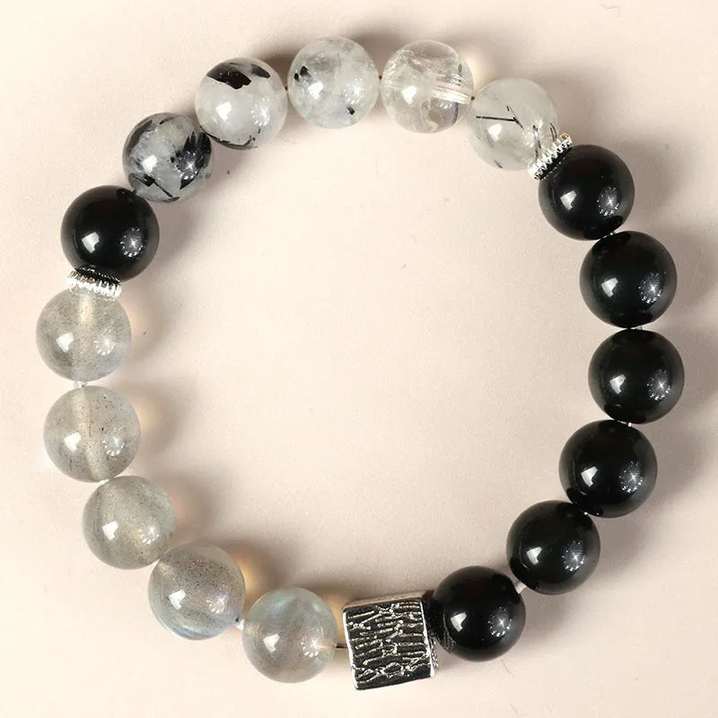 10mm khaki crystal couple bracelet with Chinese style geometry design and polished surface