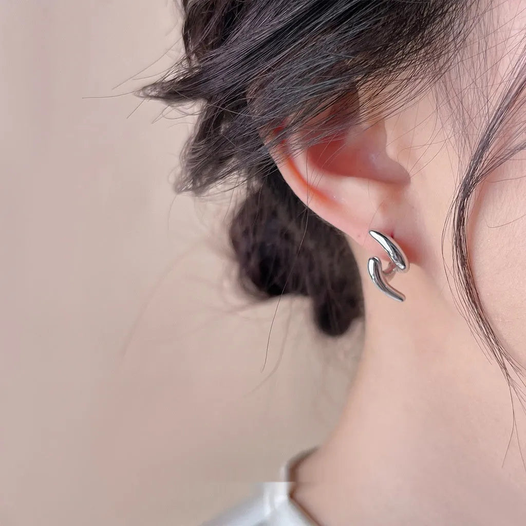 Copper geometric stud earrings with electroplated gold or silver finish, line design, one pair
