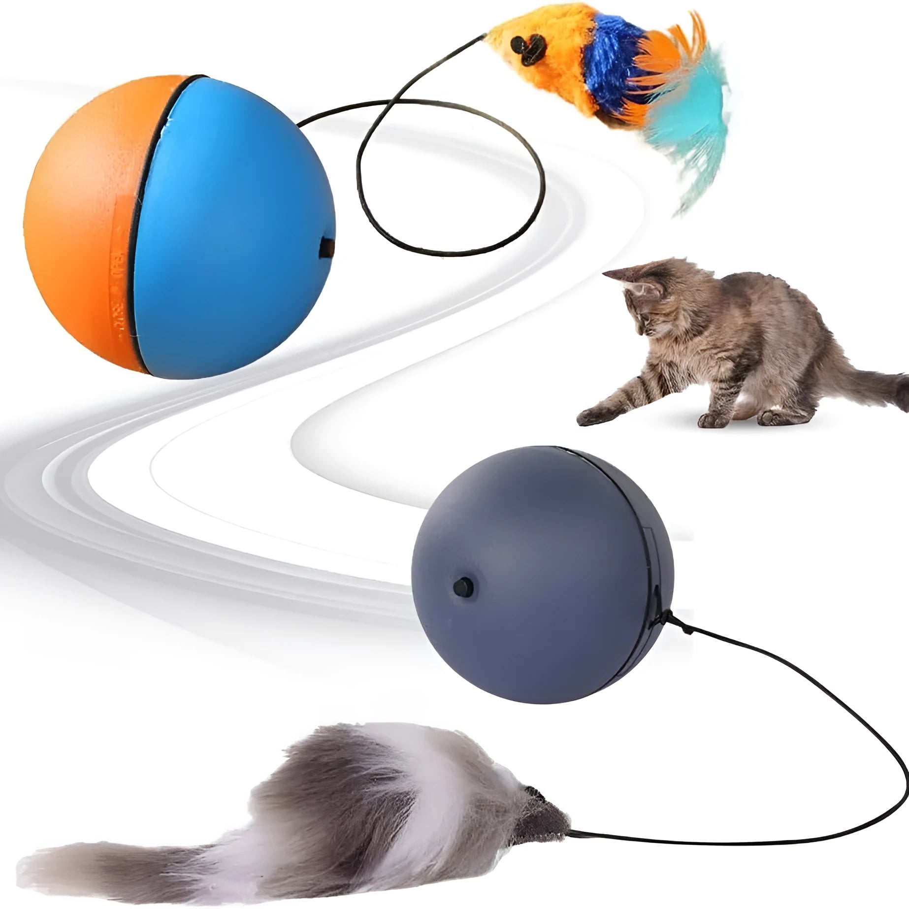 Interactive automatic self-rolling cat ball toy in Blue Orange color, wear-resistant material