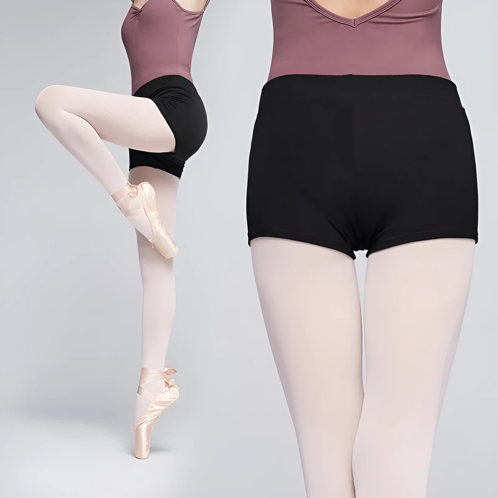 Black cotton women's ballet practice trousers laid flat, showing solid colour and fit for dance exercise.
