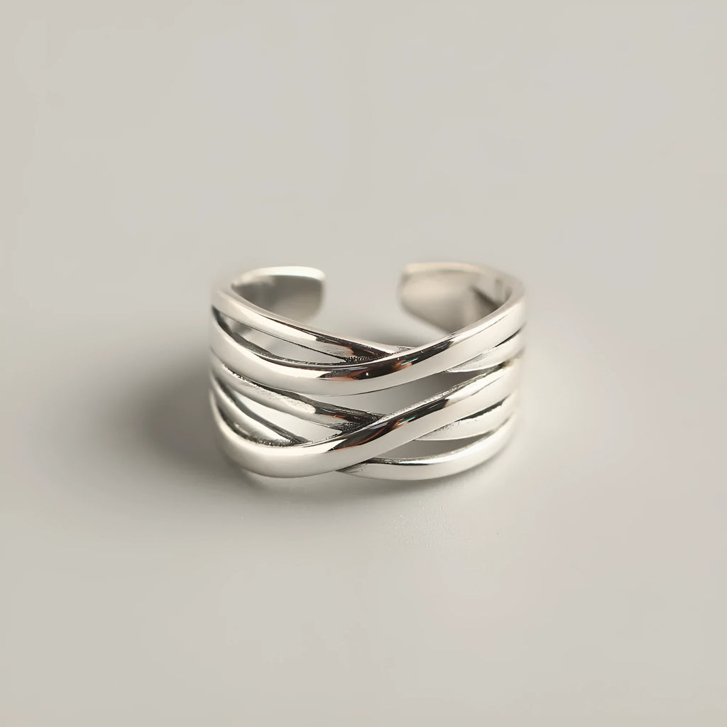 S925 sterling silver vintage weave ring with braided pattern and antique silver finish