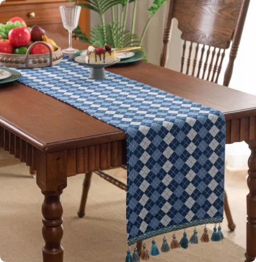 European country retro style table flag with decorative handwoven tassels in multiple colour options