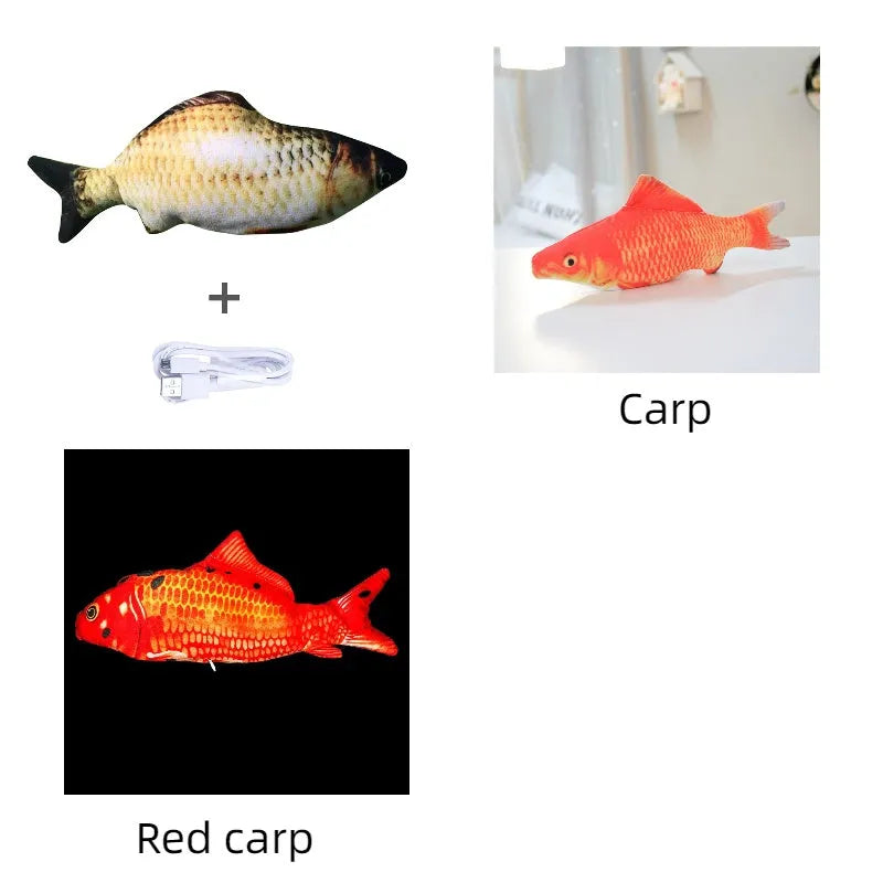 Electronic jumping fish cat toy 30cm long with USB charging cable