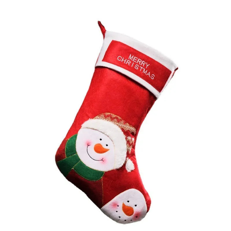 Non-woven fabric Christmas stocking pendant decoration with elk, old man, and snowman designs.