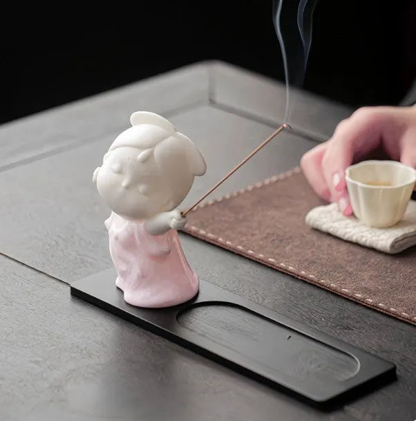 Ceramic cute style female court attendant figurine incense burner decoration
