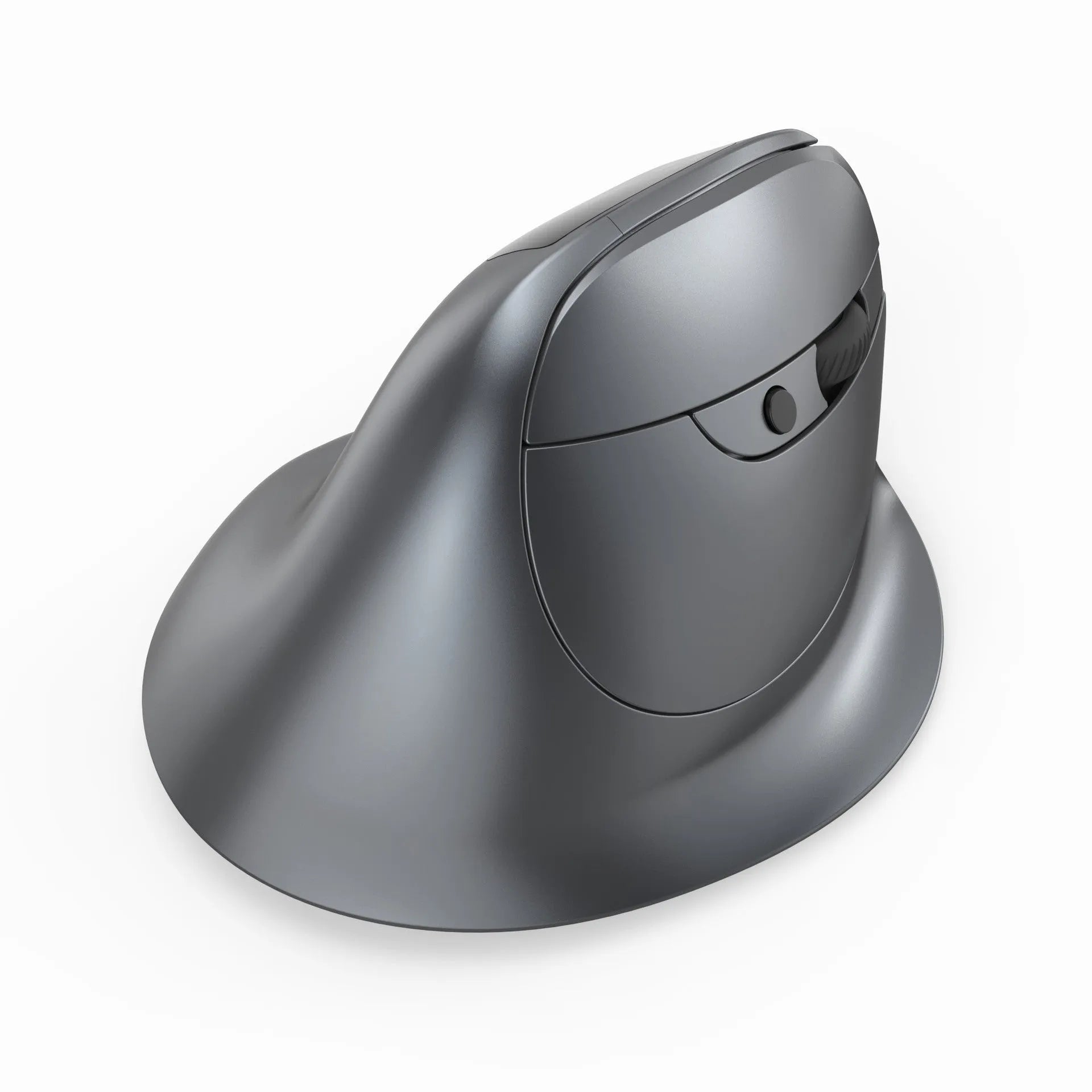 Grey vertical ergonomic wireless mouse with Bluetooth connectivity for laptop use
