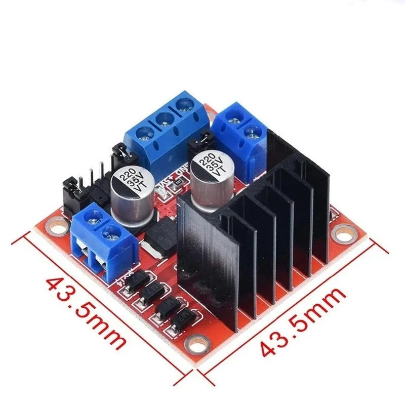 L298N motor driver module board with dual H-bridge configuration for DC and stepper motor control