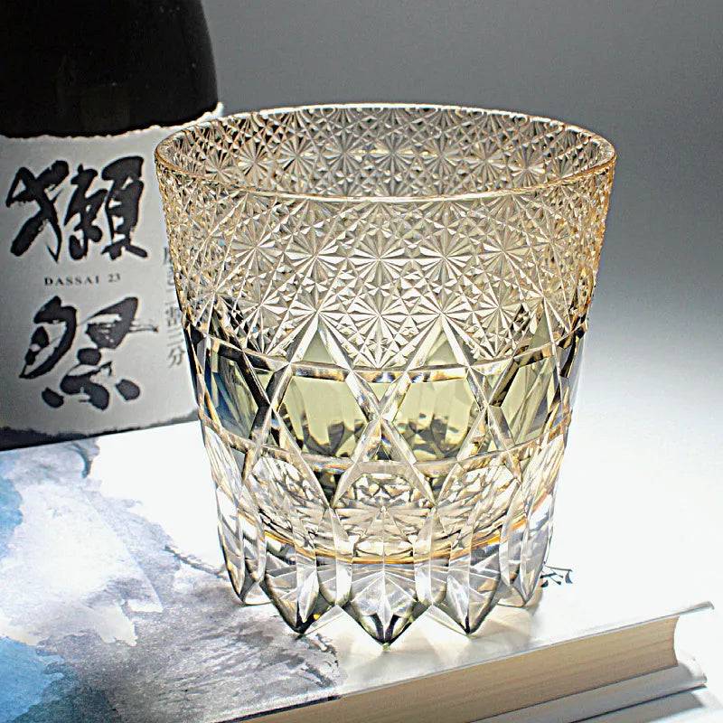 Crystal glass whiskey wine tumbler in simple style, available in multiple colours including Golden Pink Peacock