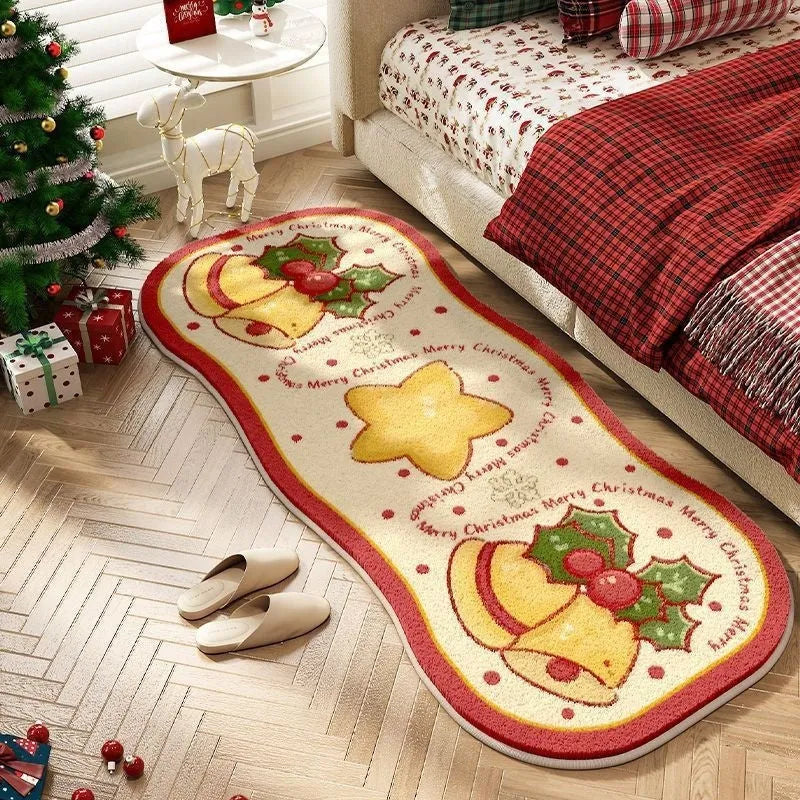 Christmas imitation cashmere carpet decoration with alien shape and festive patterns like ginger cake bear.
