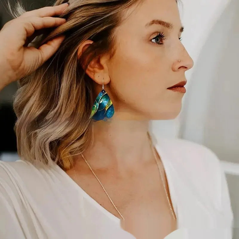Acrylic flat branch knot drop earrings with printing technology in style 1 and style 2 variations