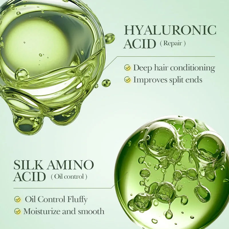 Green rosemary hair care essential oil 50ml bottle for dry and frizzy hair, with 500ml shampoo and conditioner options