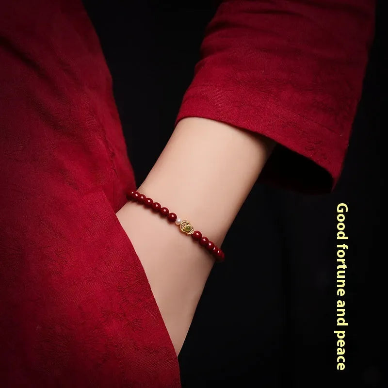 Polished cinnabar bracelet with purple gold sand beads and constellation motif, available in 4mm 5mm 6mm