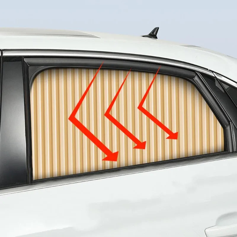 Retractable car sunshade curtain with roller shutter mechanism in thick opaque cloth material
