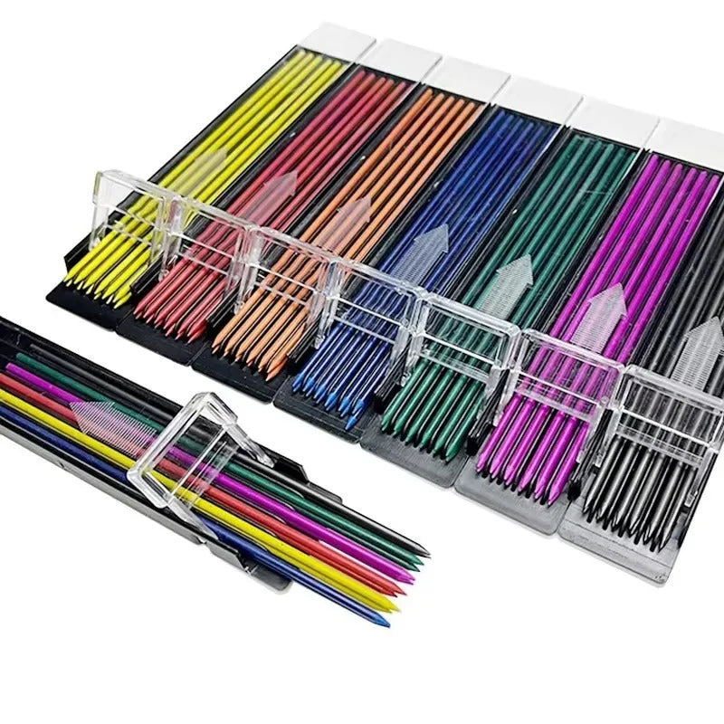 Boxed set of 12 rainbow coloured mechanical pencil refill leads for drawing and painting