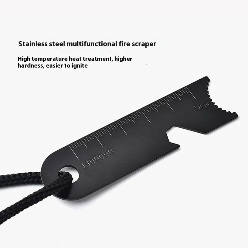 Black outdoor multifunctional flint with stainless steel scraper and magnesium rod 13cm length