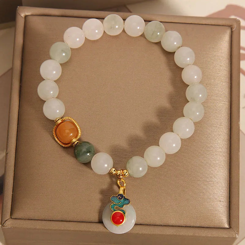 Women's ice jade crystal bracelet with Xiangyun peace jade buckle and pearl detailing