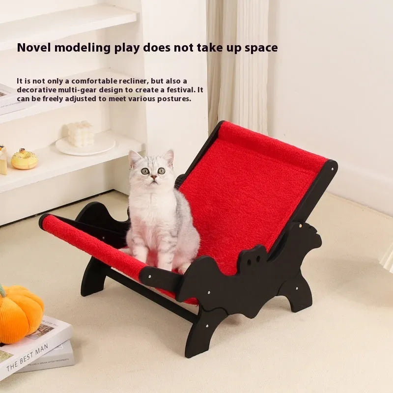 Black and red Halloween bat themed wooden cat recliner bed