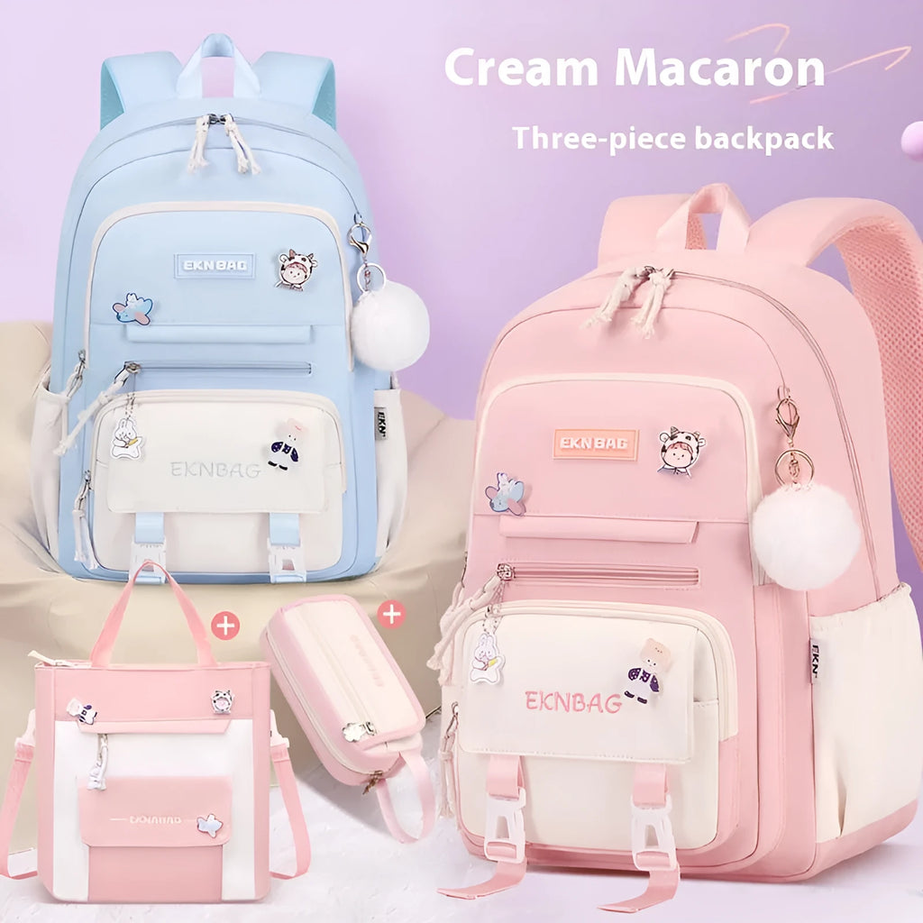 Waterproof school backpack for girls with spine protection in pink, blue, purple, red, black and fruit green colours