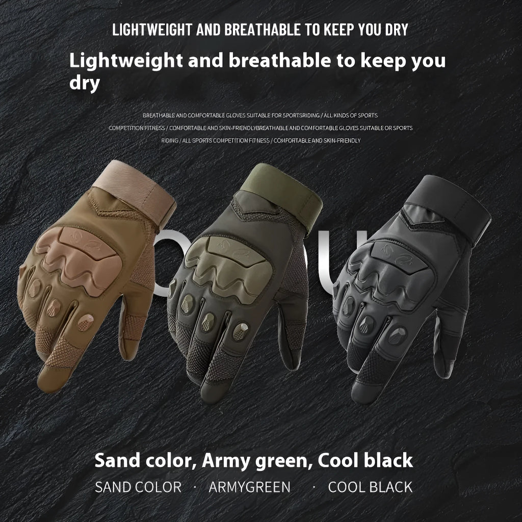 Men's black tactical training gloves with touch screen compatible fingertips