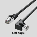 Cat6 Ethernet cable with a black right-angled RJ45 metal connector shown alongside other colour variants.