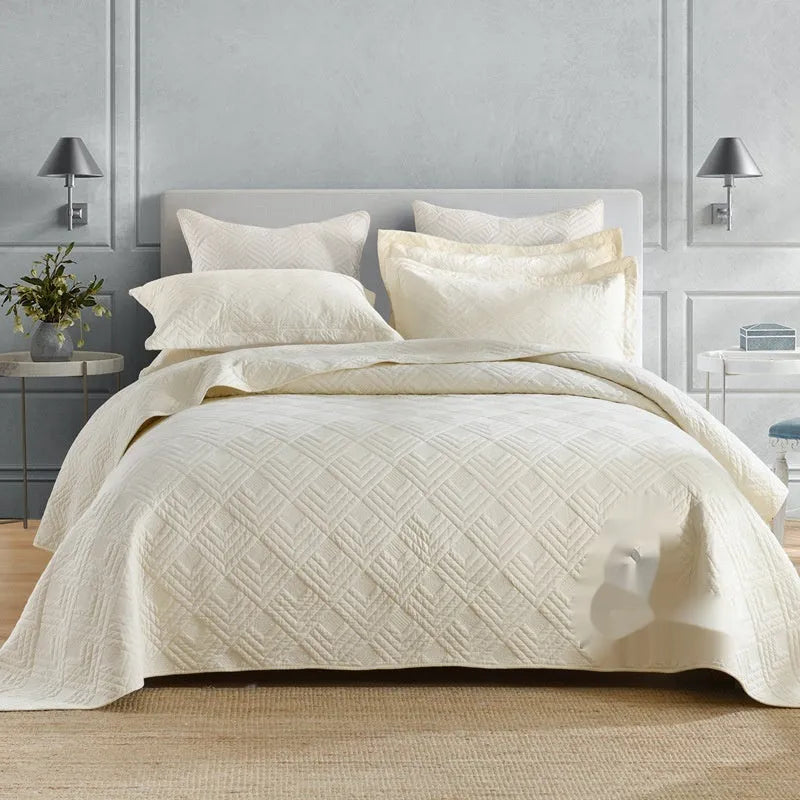 Pure cotton double-sided bed cover three-piece set with embroidery detail for standard bed sizes