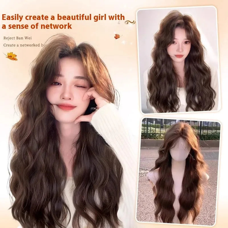 Full-head long curly hair wig with side bangs in high temperature fibre material