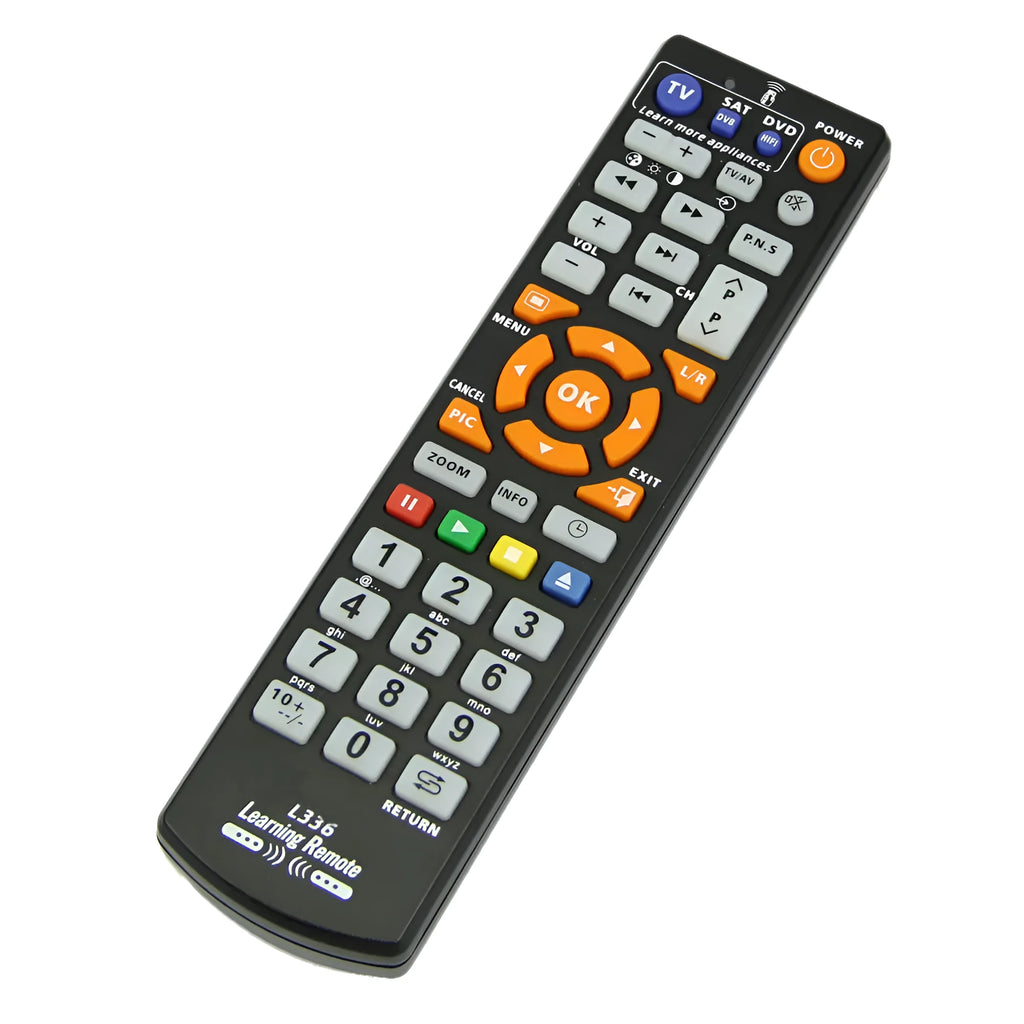 Black L336 learning remote control with full key programming and 8 metre infrared range