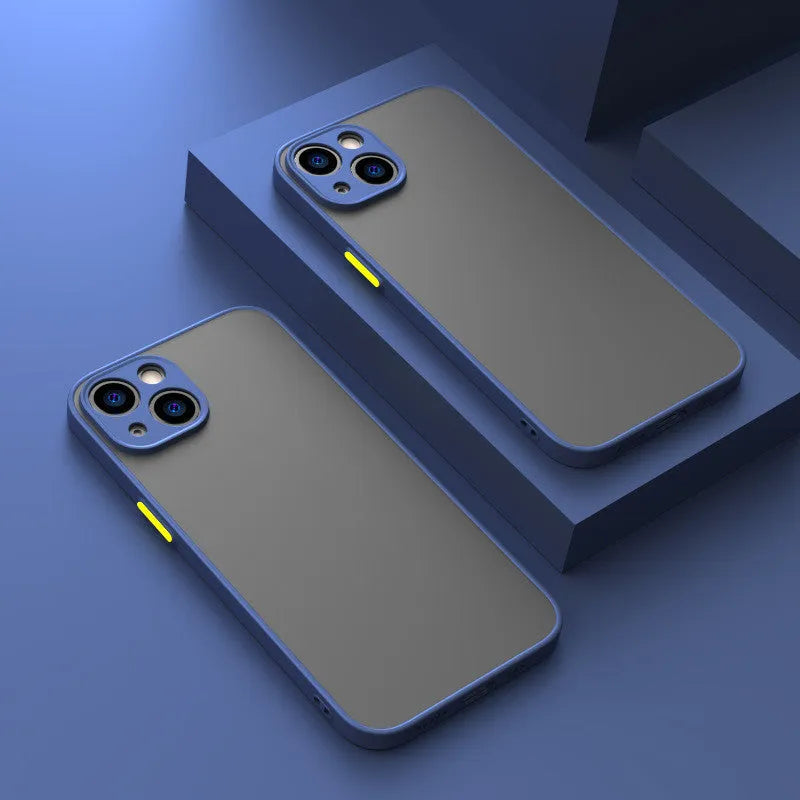 Frosted hard iPhone case with fine hole texture in black, dark green, and blue colours.