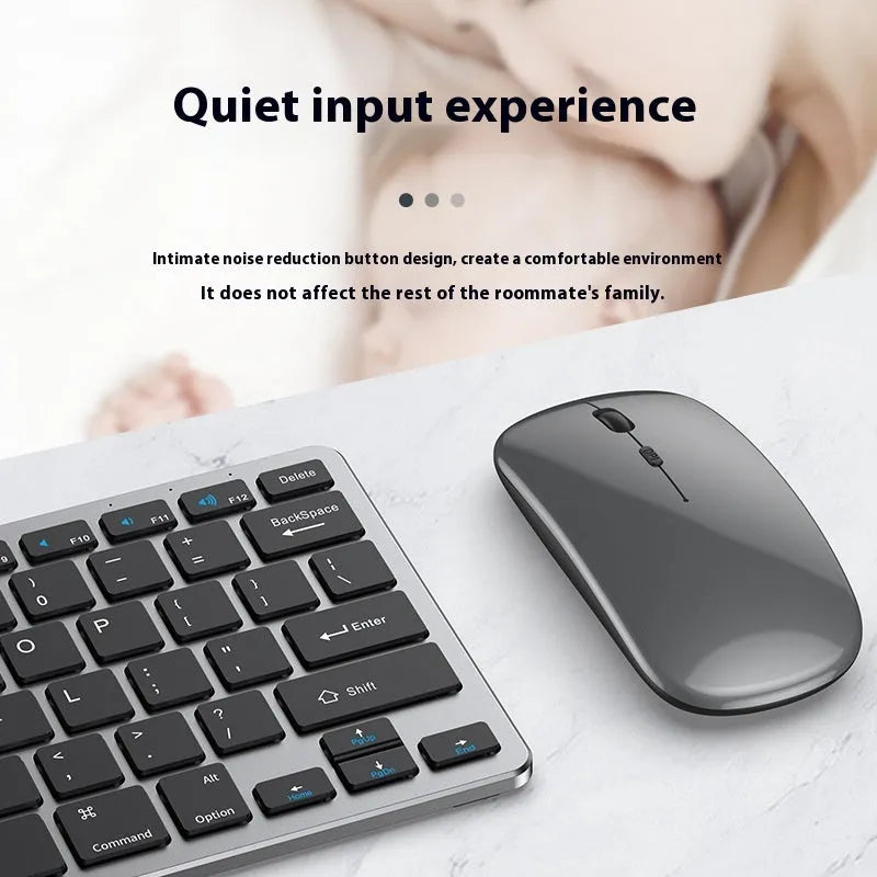 Ultra-thin wireless keyboard and mouse set in black with rechargeable battery