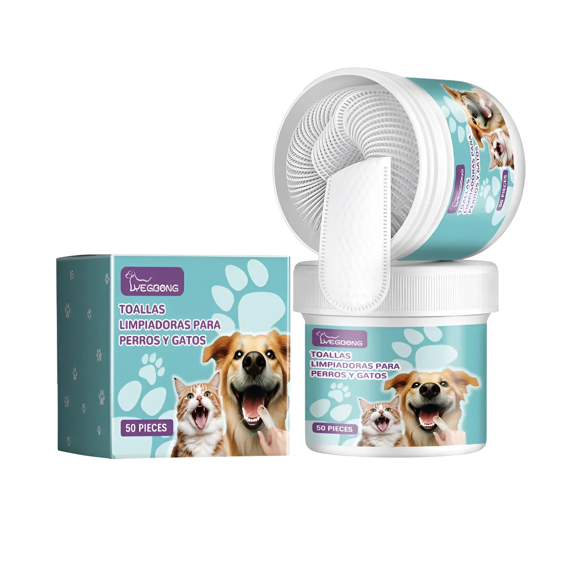 A dog cleaning finger glove for tartar removal, showing the textured muff and reusable finger holder design.
