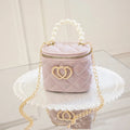 White heart-patterned PVC bucket gel bag for women showing bucket shape and heart design