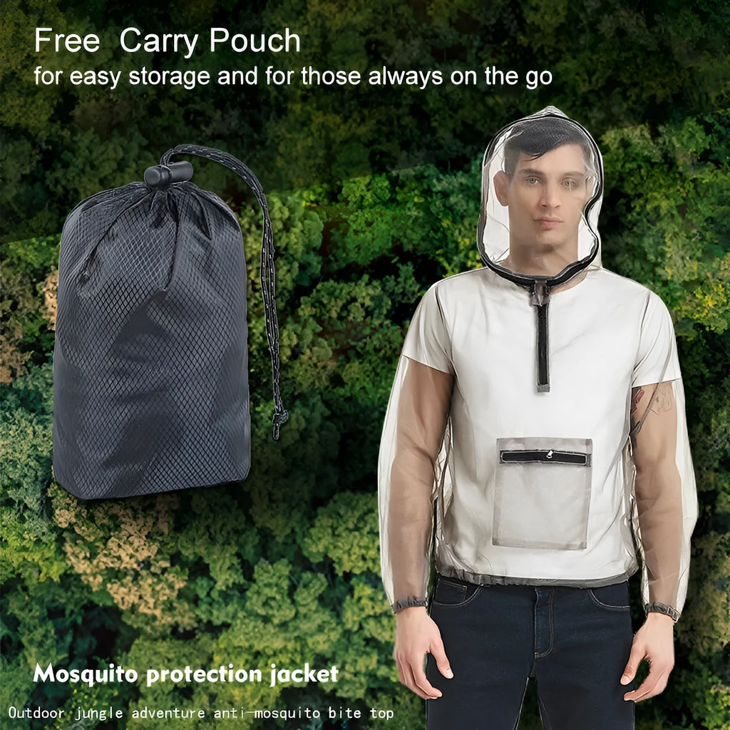 Smoky grey insect-proof mesh jacket for outdoor hiking and camping activities