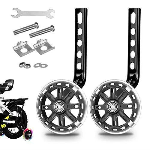 Set of children glow auxiliary bicycle wheels in black with metal bracket for 12-20 inch bikes