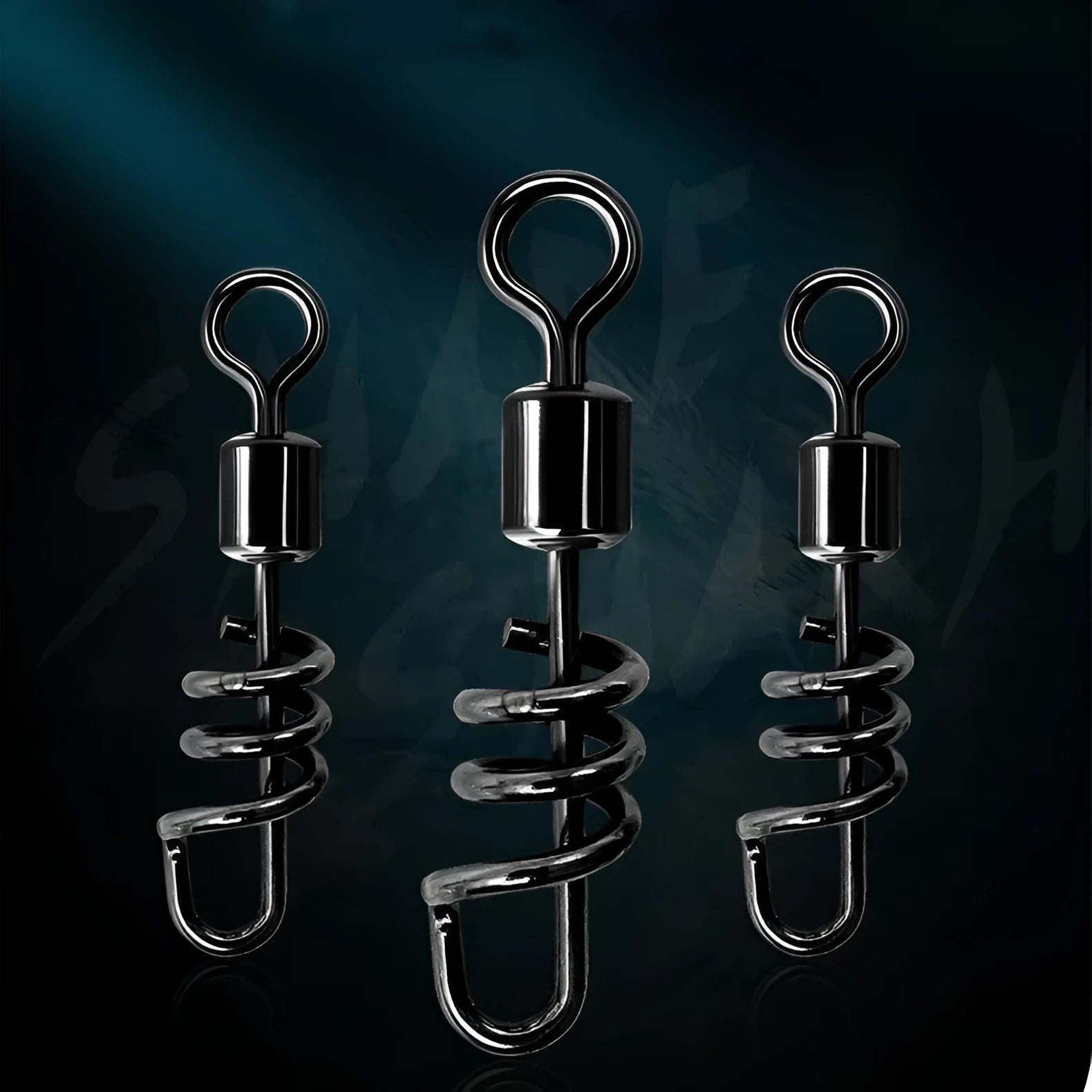 Stainless steel fishing swivel connector with 8-shaped ring design in various colour-coded sizes