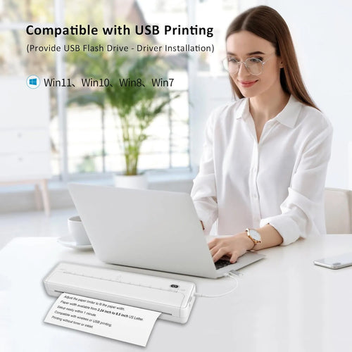Compact black A4 Bluetooth wireless printer with USB port for mobile phone and computer connection