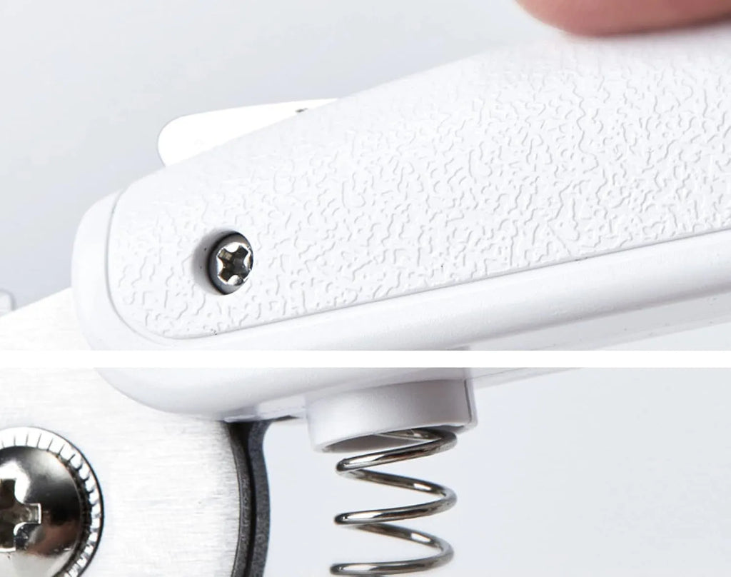 White pet nail clippers with LED light, transparent guard, triangular blades, and anti-slip handles for cat and dog grooming