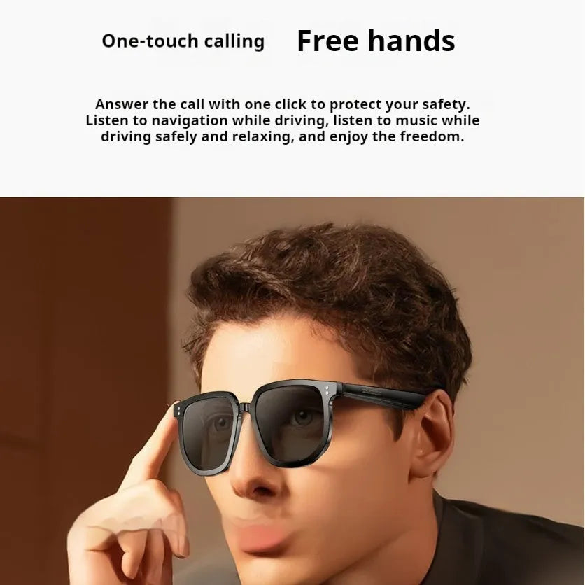 Black AI smart glasses with Bluetooth audio and sunglasses functionality