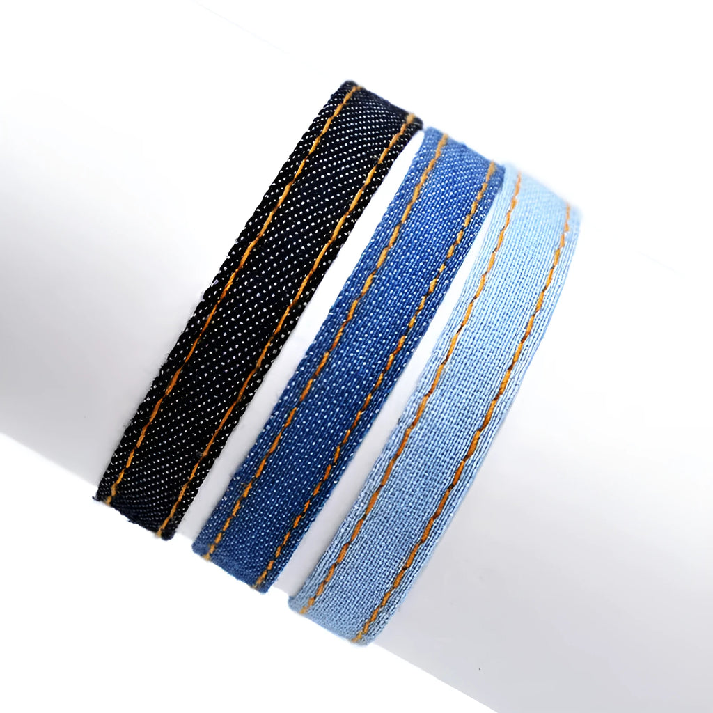 National style denim fabric bracelet strap in mixed materials with manual processing