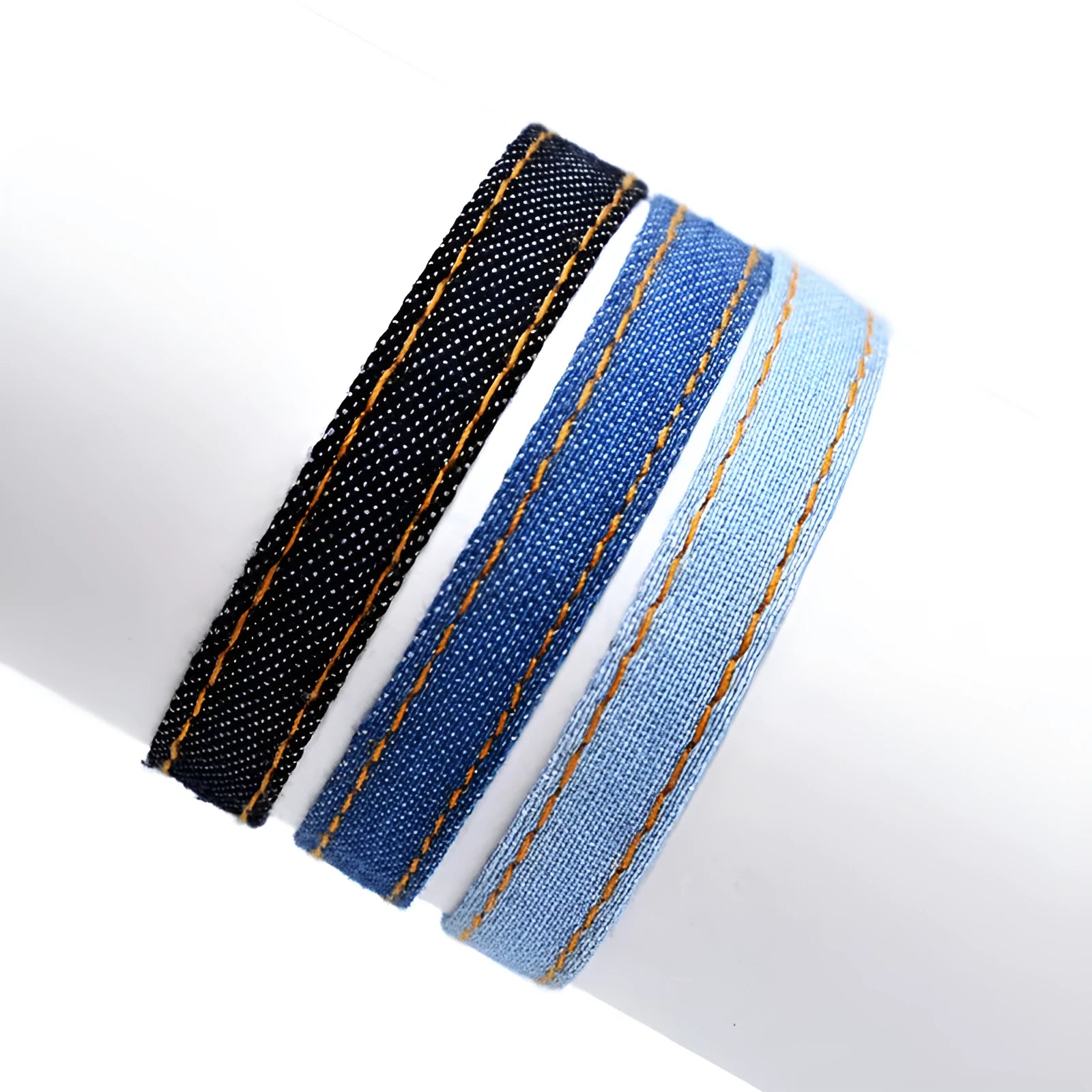 National style denim fabric bracelet strap in mixed materials with manual processing
