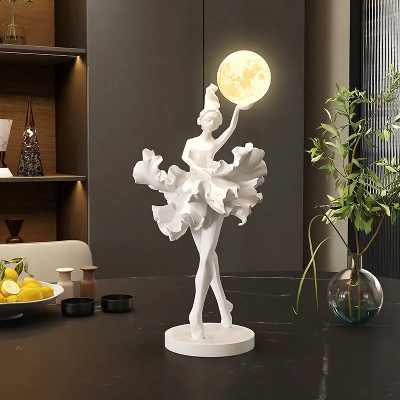 Ballet girl small night lamp in pink resin for home hallway wine cabinet table decoration