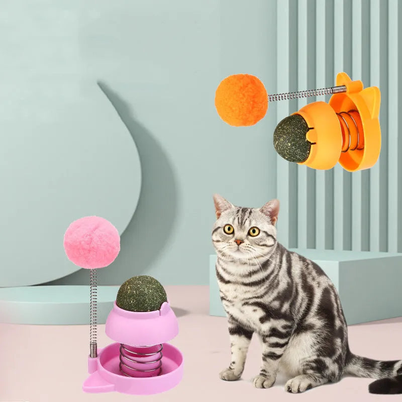 Lucky cat toy with mint ball on stick for licking and chewing, 55mm diameter